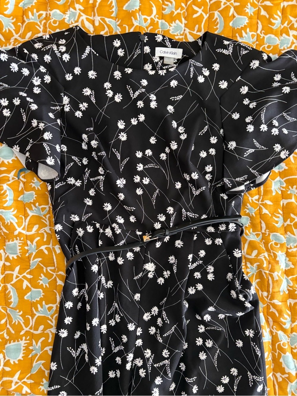 Calvin Klein Black Formal Romper with White Floral Print